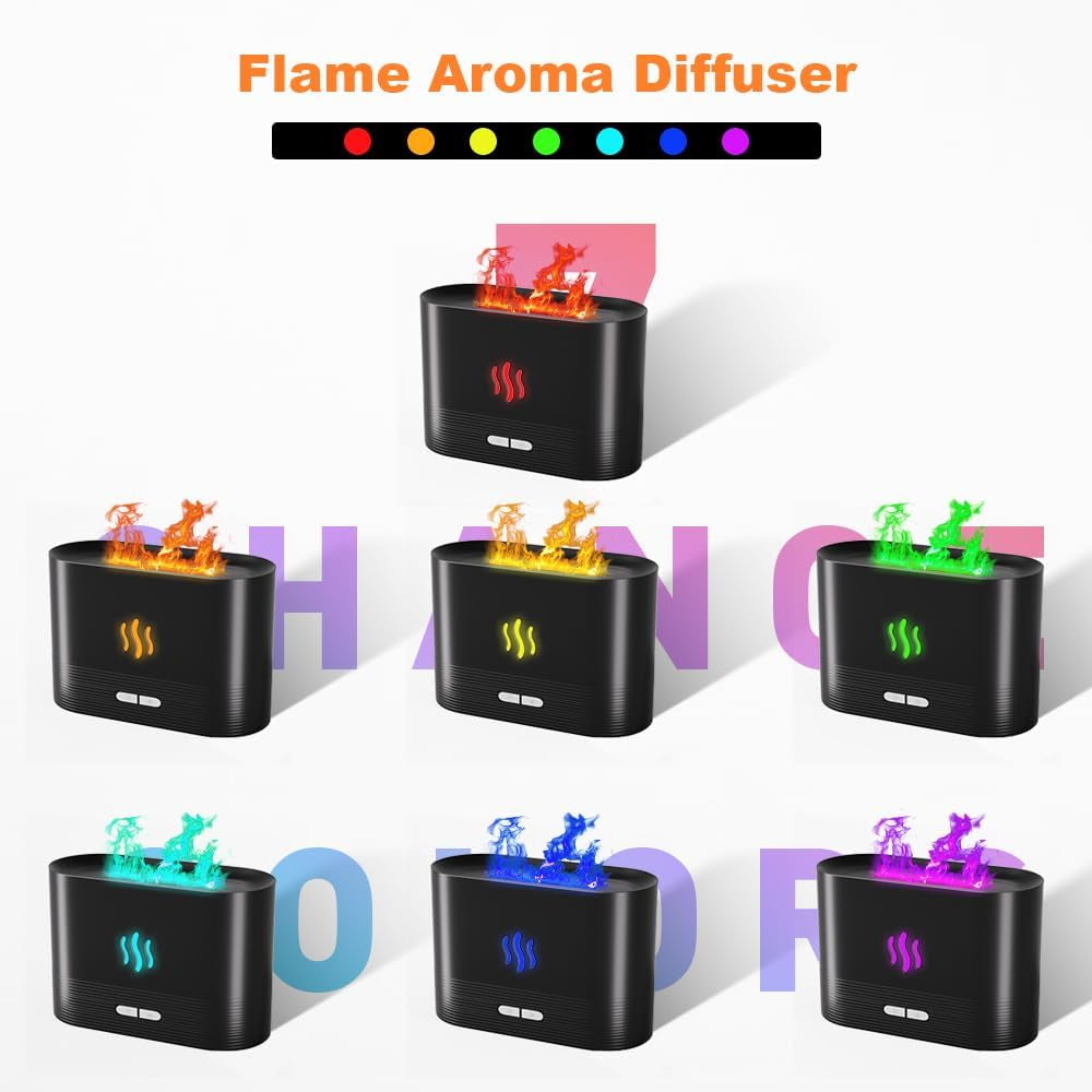 Colorful Flame Aroma Diffuser, Flame Diffuser Humidifier with 7 Changing Colors, 180Ml Aromatherapy Diffuser with Waterless Auto-Off Protection for Spa Home Yoga Office Bedroom