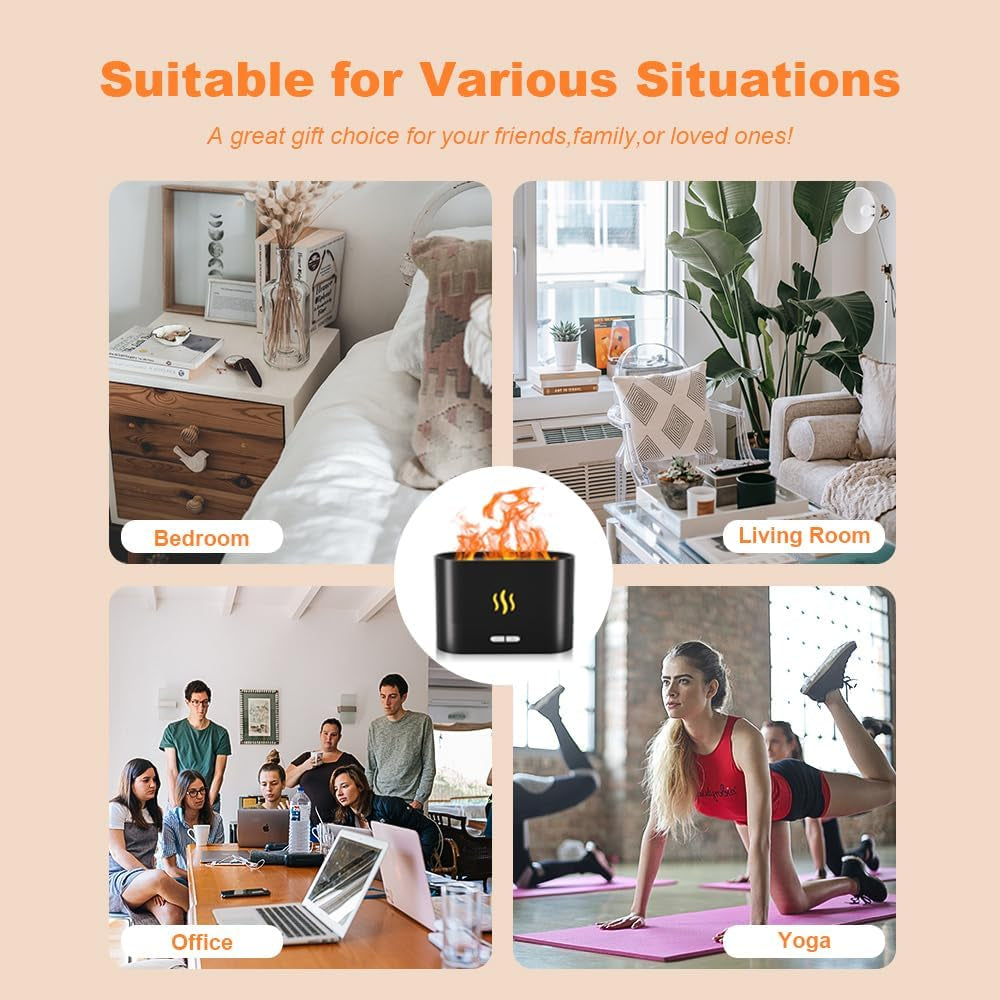 Colorful Flame Aroma Diffuser, Flame Diffuser Humidifier with 7 Changing Colors, 180Ml Aromatherapy Diffuser with Waterless Auto-Off Protection for Spa Home Yoga Office Bedroom