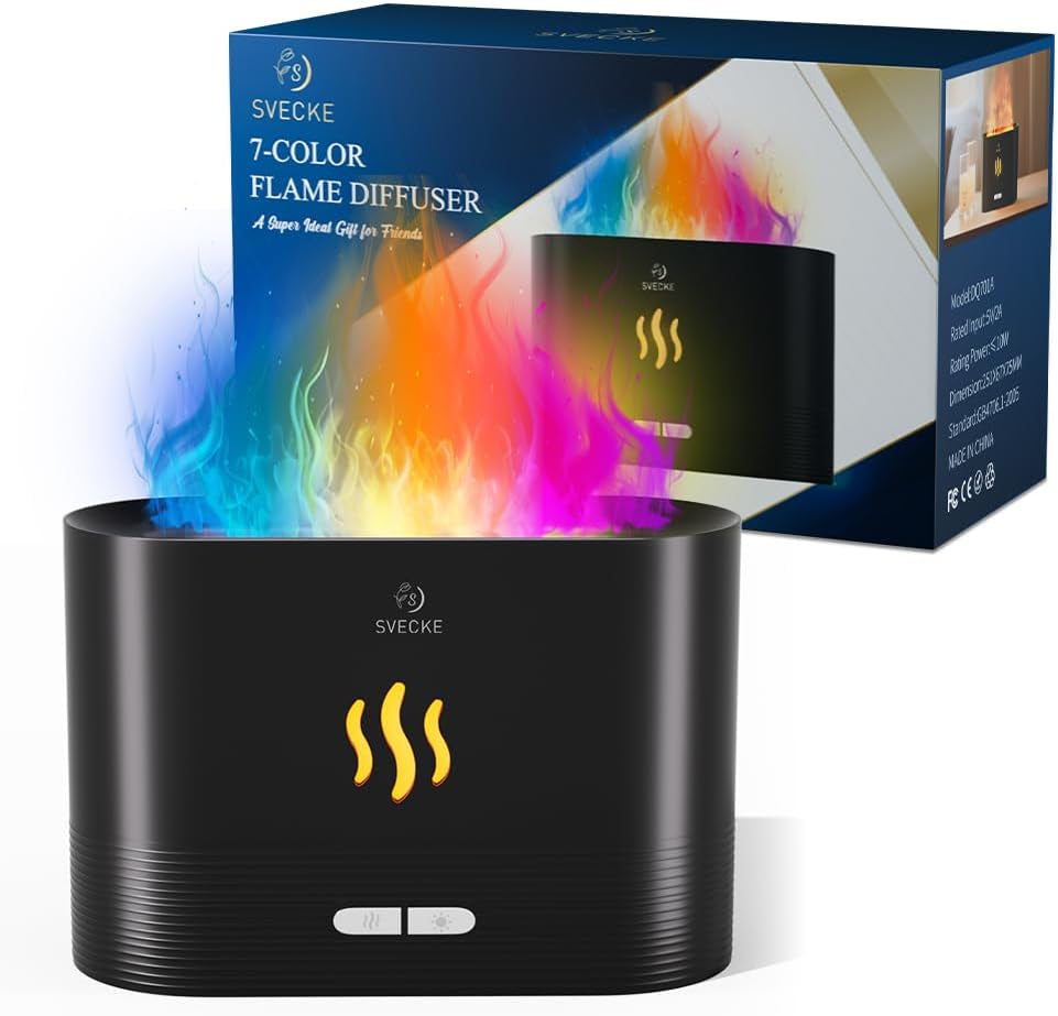 Colorful Flame Aroma Diffuser, Flame Diffuser Humidifier with 7 Changing Colors, 180Ml Aromatherapy Diffuser with Waterless Auto-Off Protection for Spa Home Yoga Office Bedroom